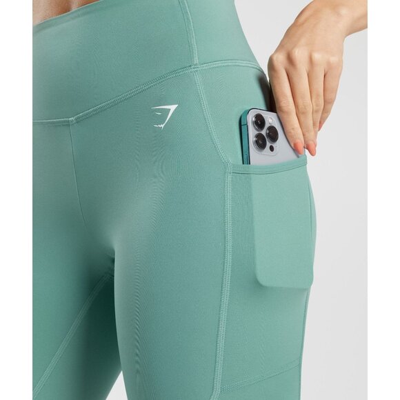Gymshark Training Size M  Womens Leggings Side pockets Dusk Green GYM FIT NWOT - Picture 1 of 8